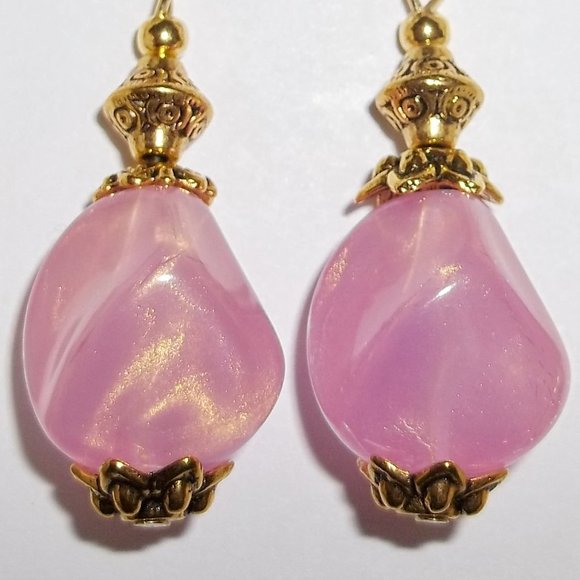 Pink & Gold Beaded Earrings Handmade NWT Set 5147 - Picture 7 of 8